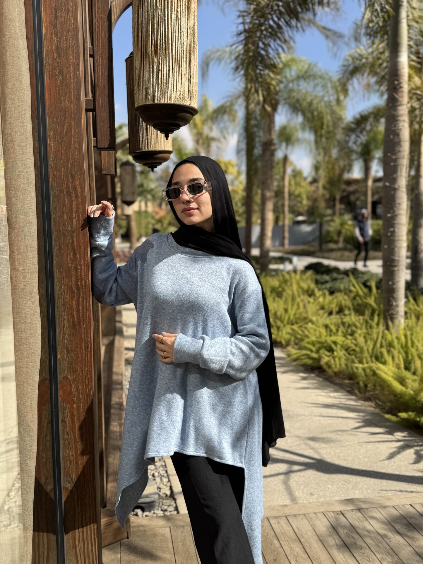 Cloud soft asymmetrical pullover in baby blue