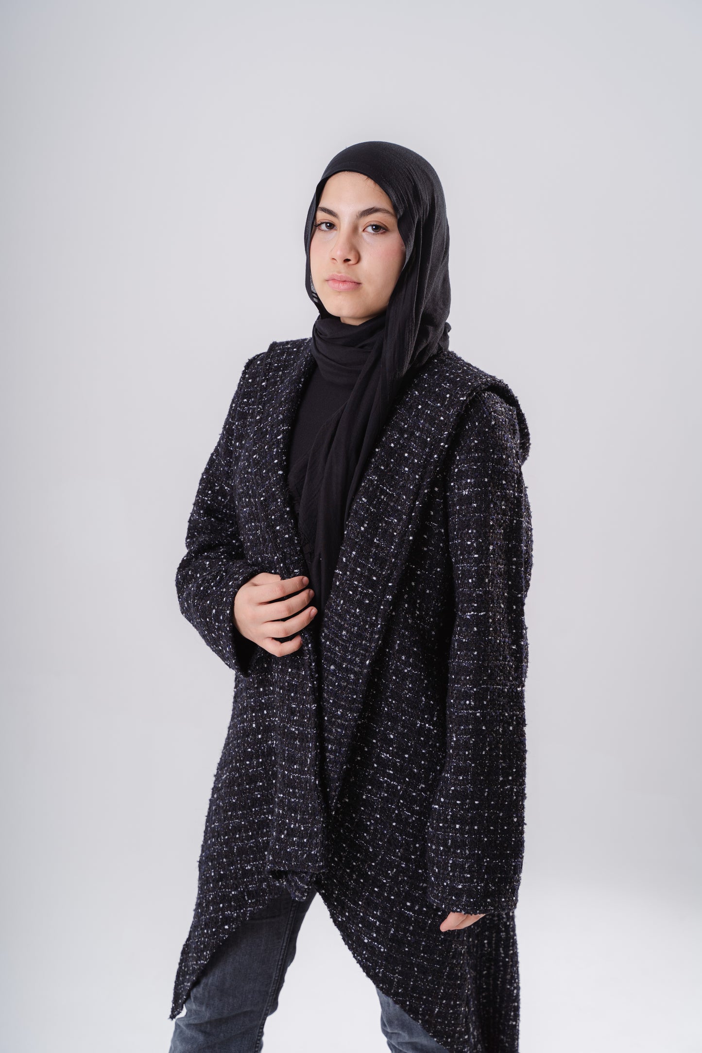 Asymmetric Wrap coat in navy black